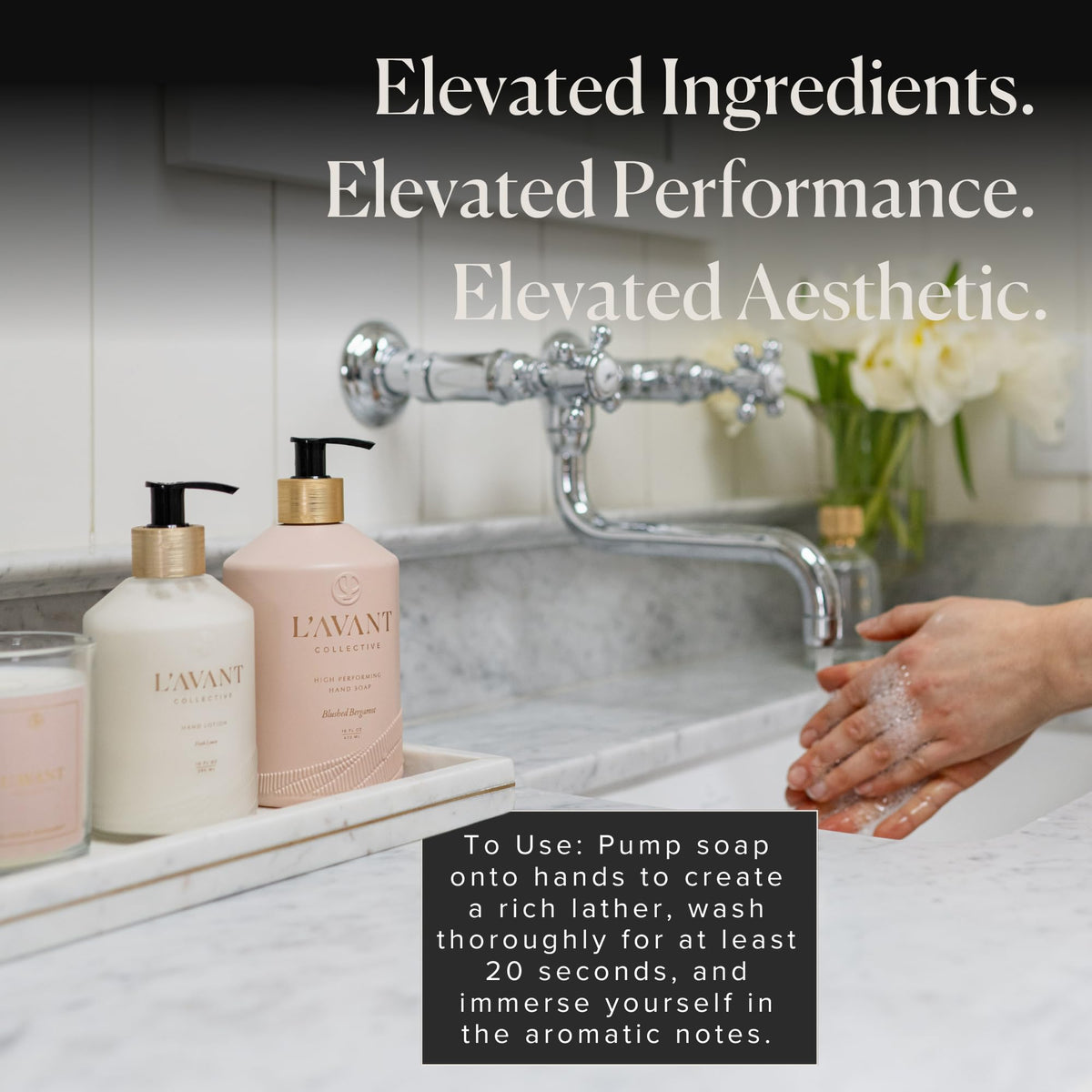 L'AVANT Collective scent bottle highlighting Blushed Bergamot for a gentle aroma.