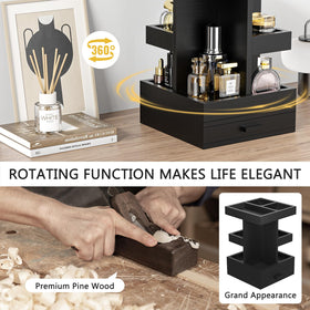 Anti-slip pads protect surfaces while the stand rotates.