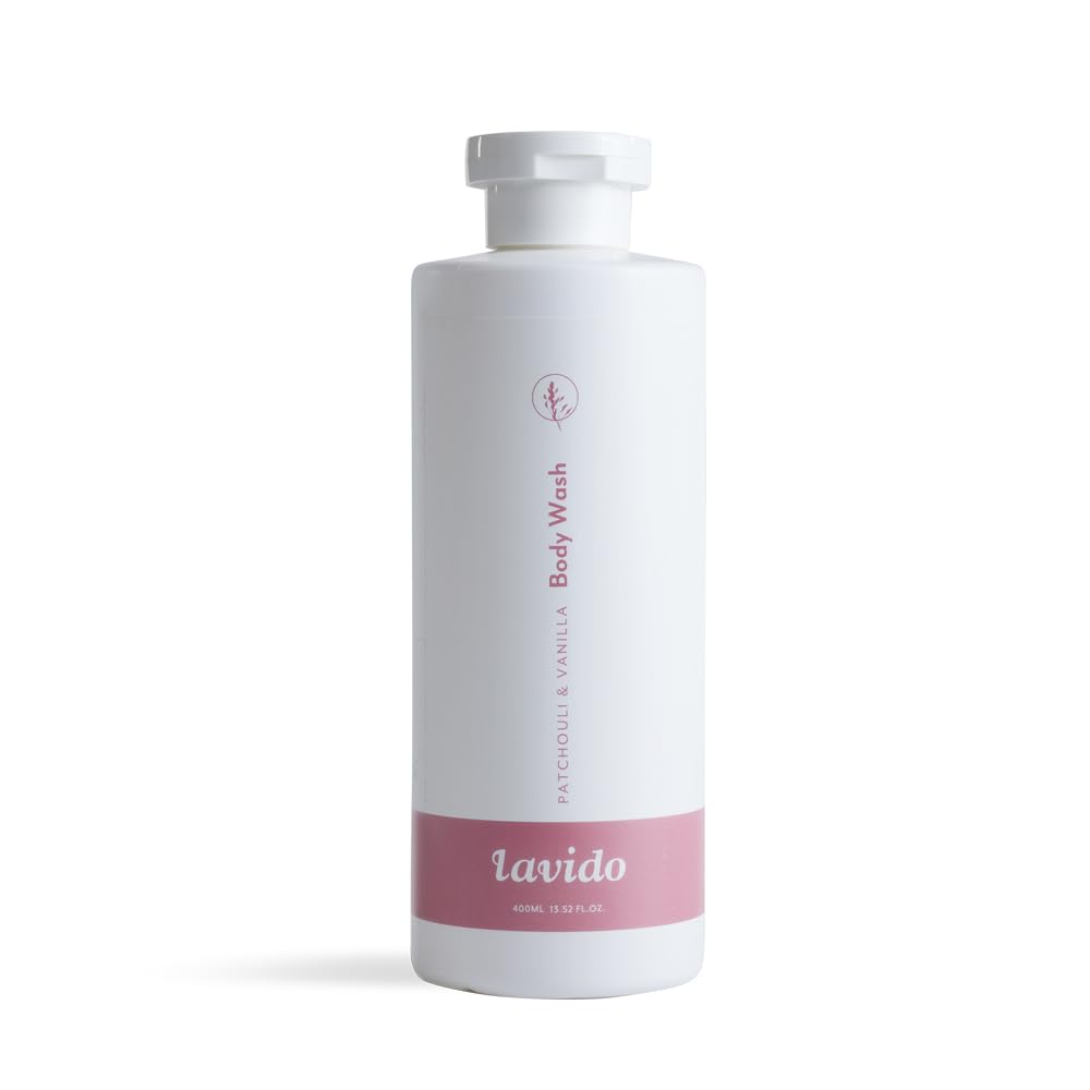 Lavido Patchouli Vanilla body wash bottle ready for daily cleanse and aromatic hydration.
