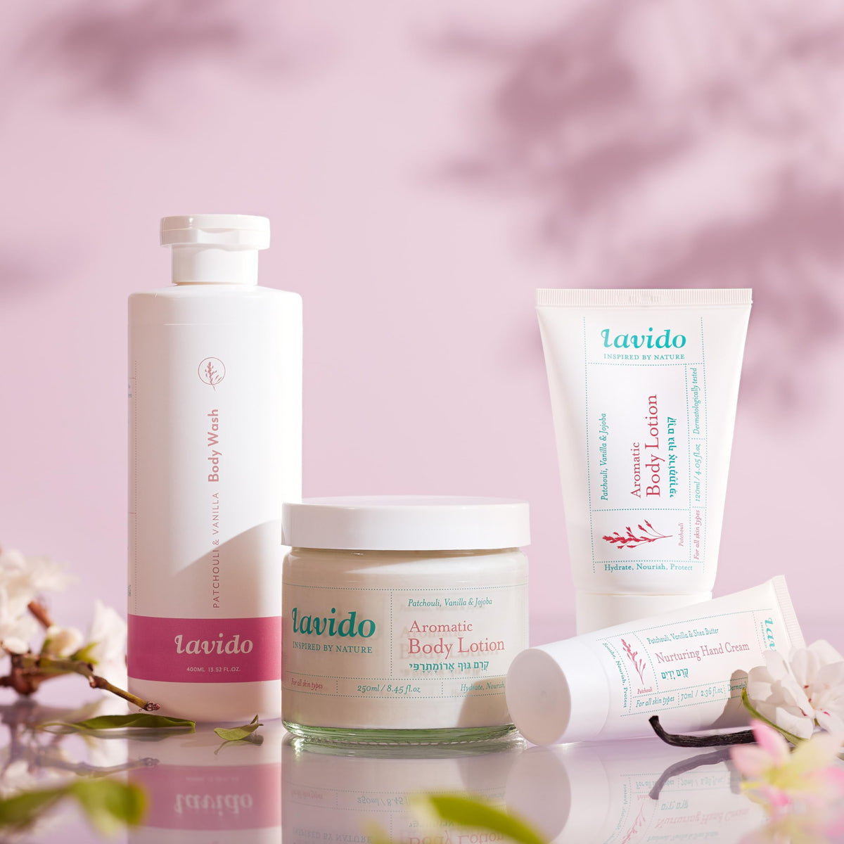 Lavido Patchouli Vanilla body wash produces rich lather and soothing scent.