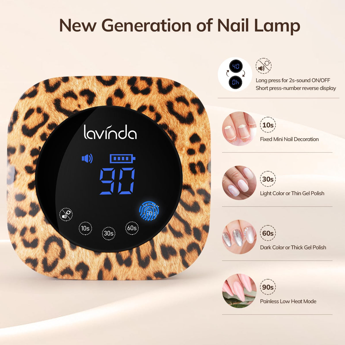 Lavinda cordless nail lamp with rechargeable battery enabling portable manicures