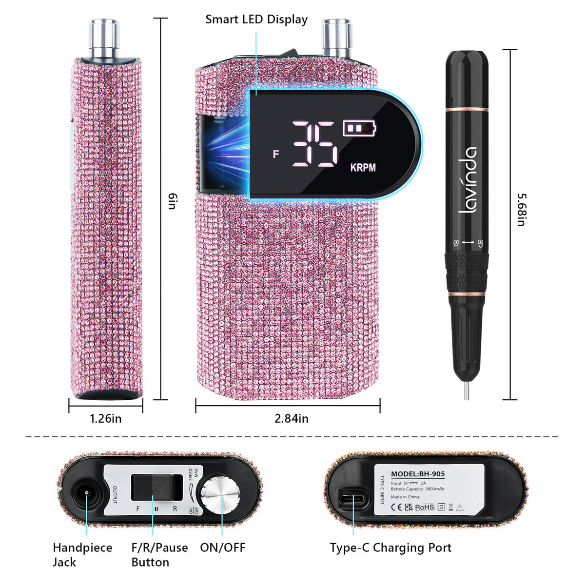 Lavinda cordless rechargeable nail file for on-the-go touch-ups
