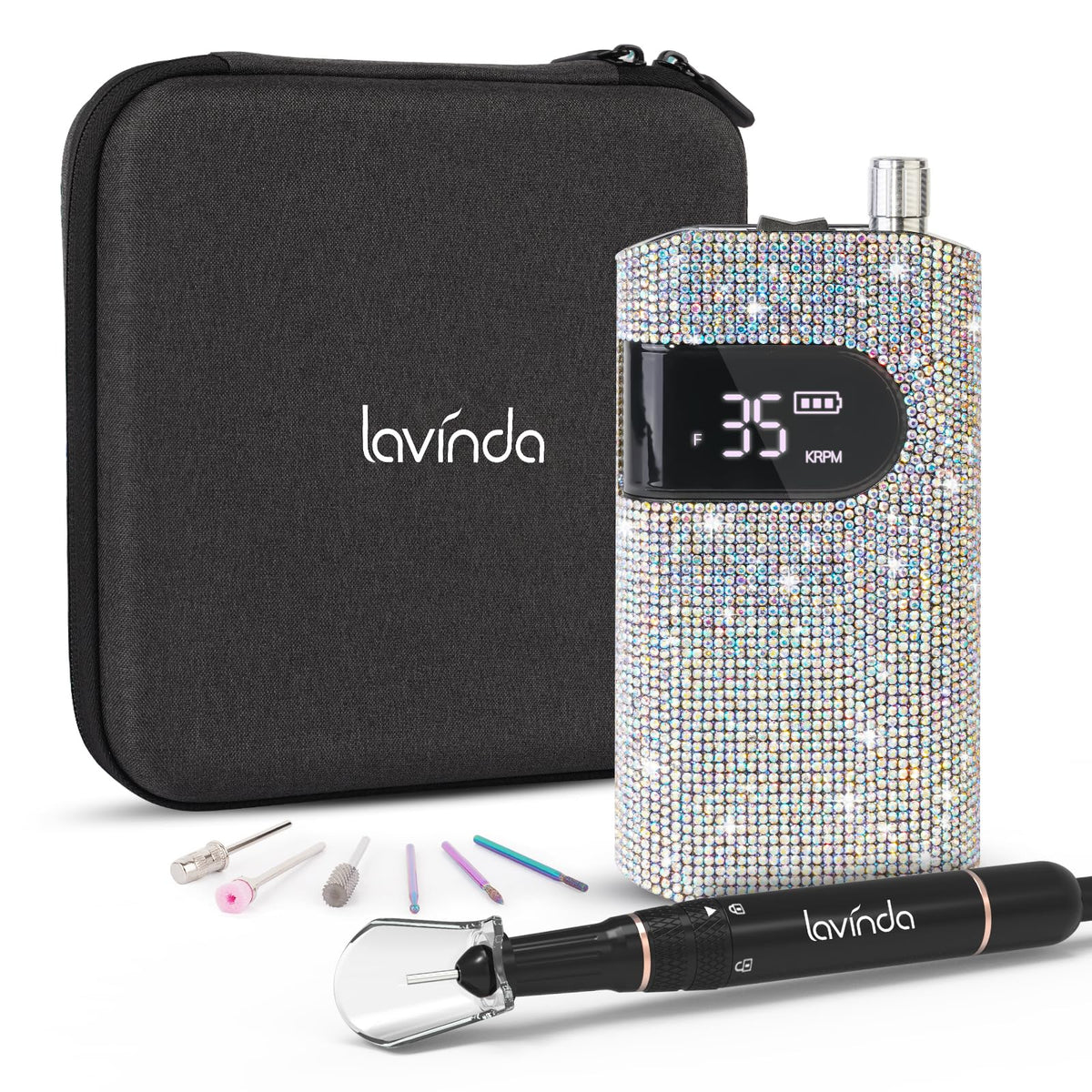 Lavinda Diamond 35000RPM nail drill in action for smooth acrylic shaping.