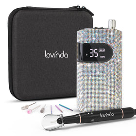 Lavinda Diamond 35000RPM nail drill in action for smooth acrylic shaping.