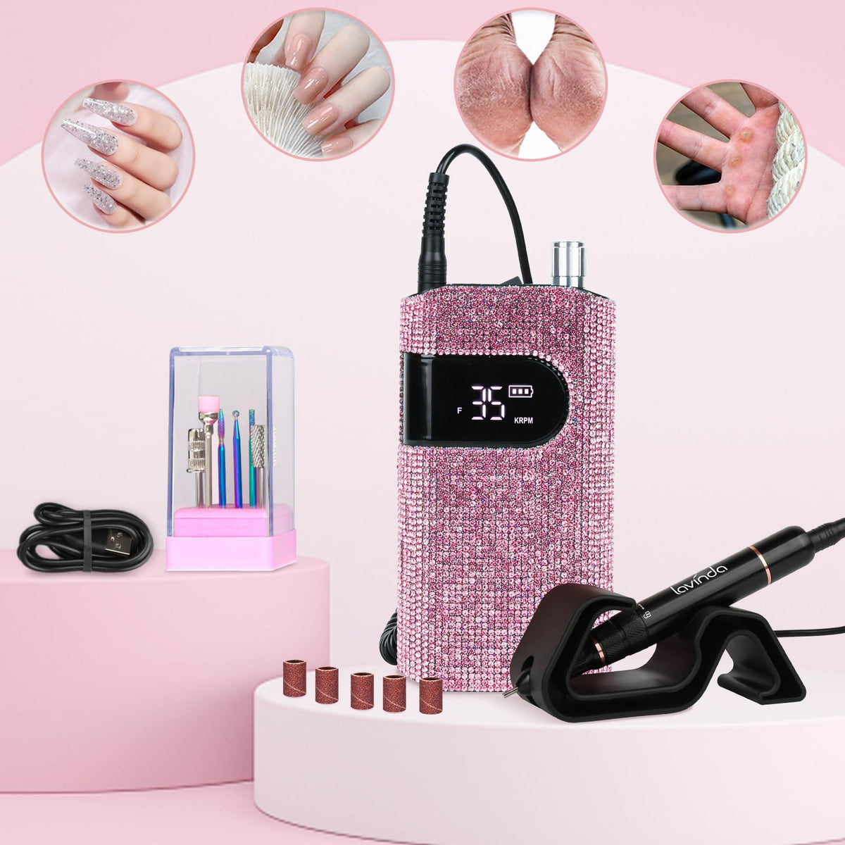 Lavinda diamond pink aesthetic nail tool enhances any workstation
