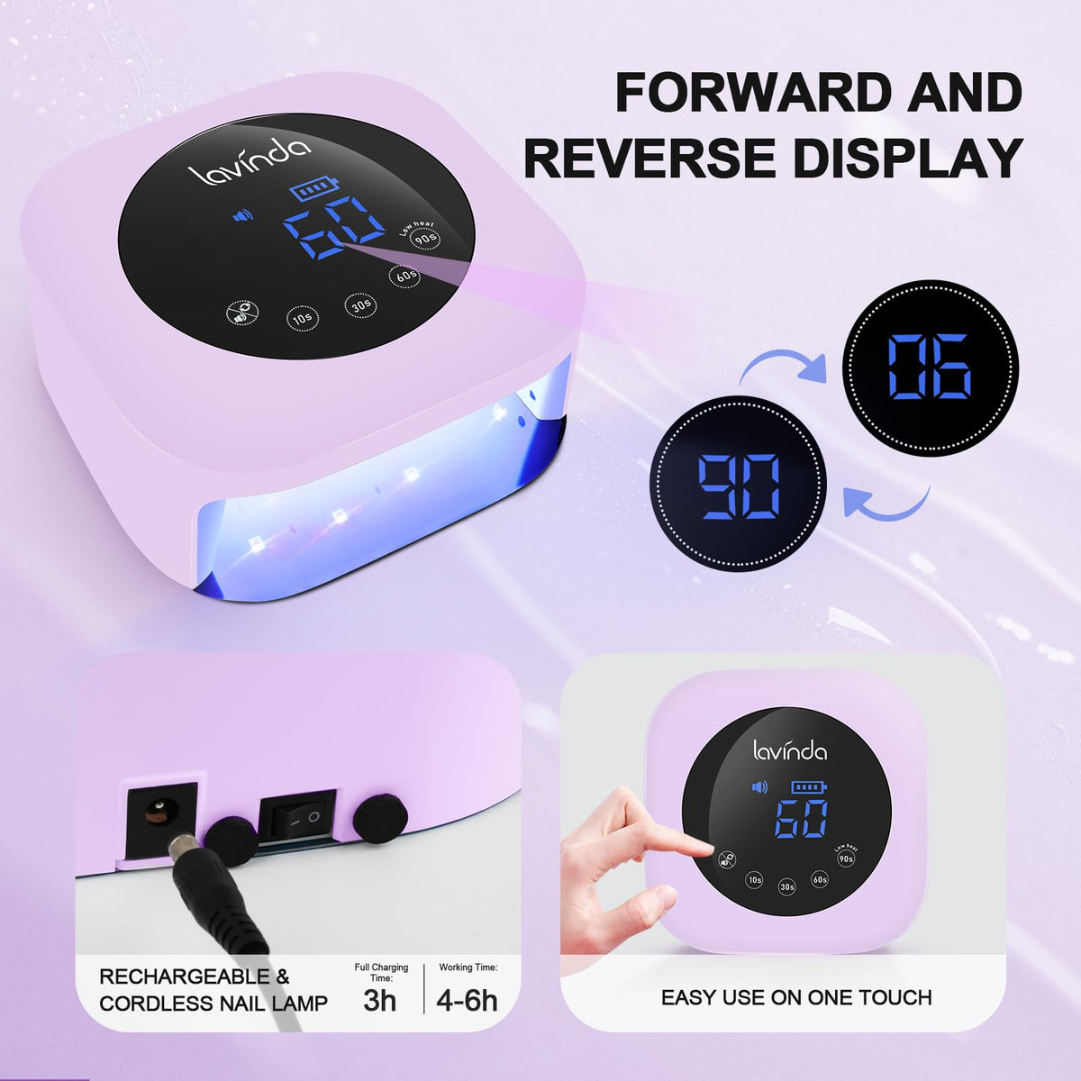 Lavinda LED nail lamp interior space ideal for five nails.
