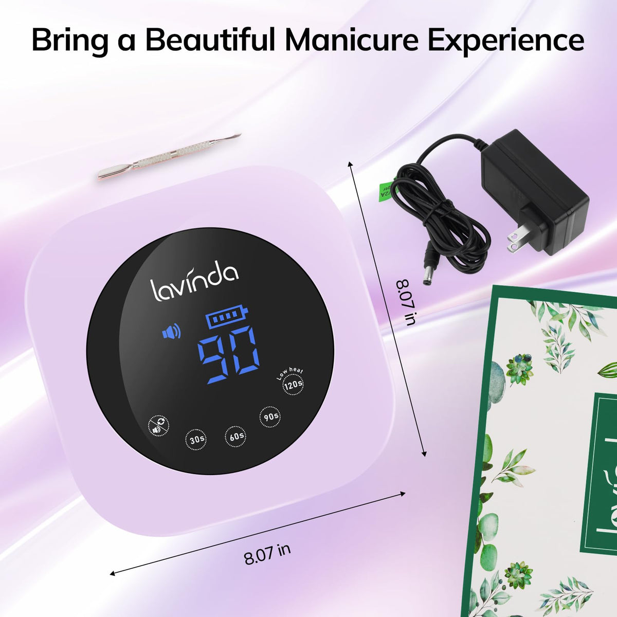 Lavinda LED nail lamp in use with gel nails curing inside.