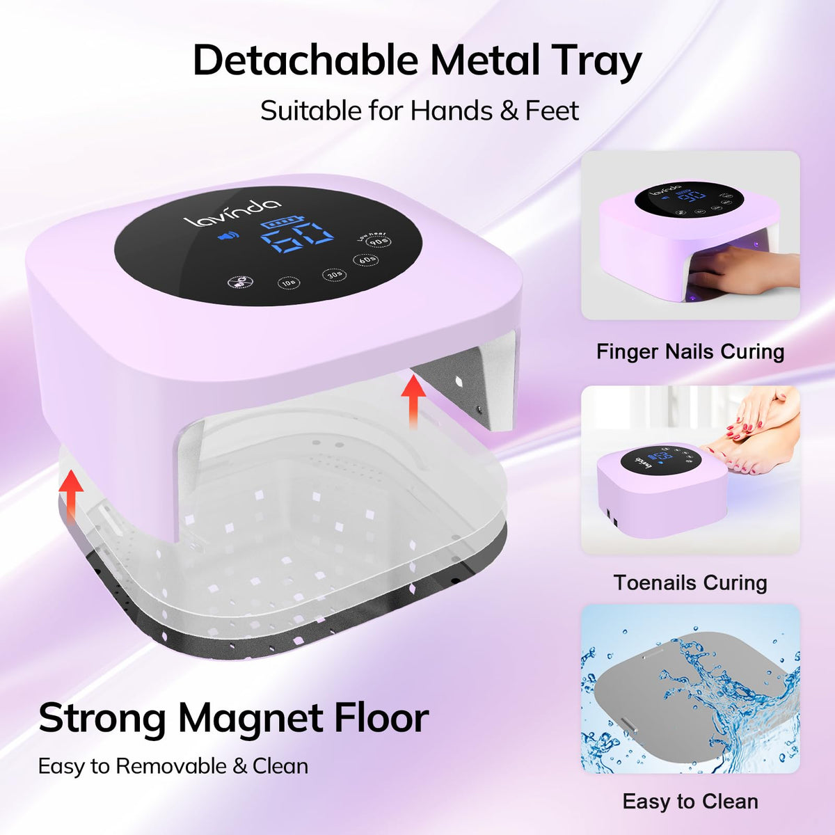 Lavinda LED nail lamp timer display active for precise curing.