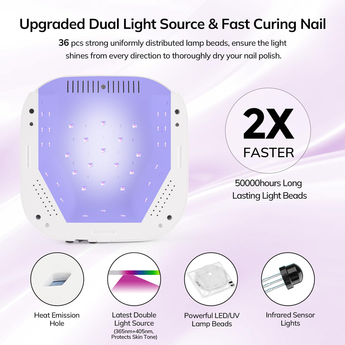 Lavinda LED nail lamp top view with matte macaron purple finish.