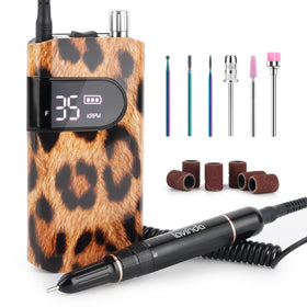 Lavinda leopard-print nail drill with coreless motor for smooth at-home or salon filing