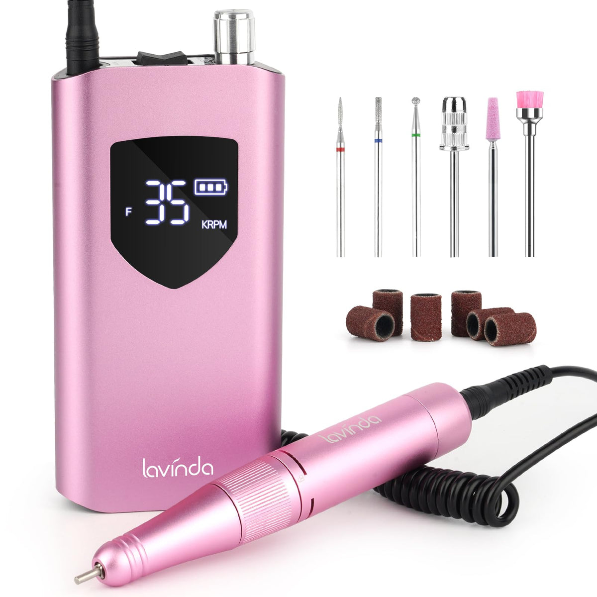 Lavinda nail drill 35000 rpm for fast, smooth shaping and prep.