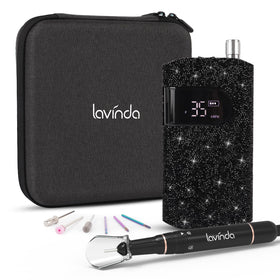 Lavinda nail drill with black rhinestones—front view for precise shaping and buffing.