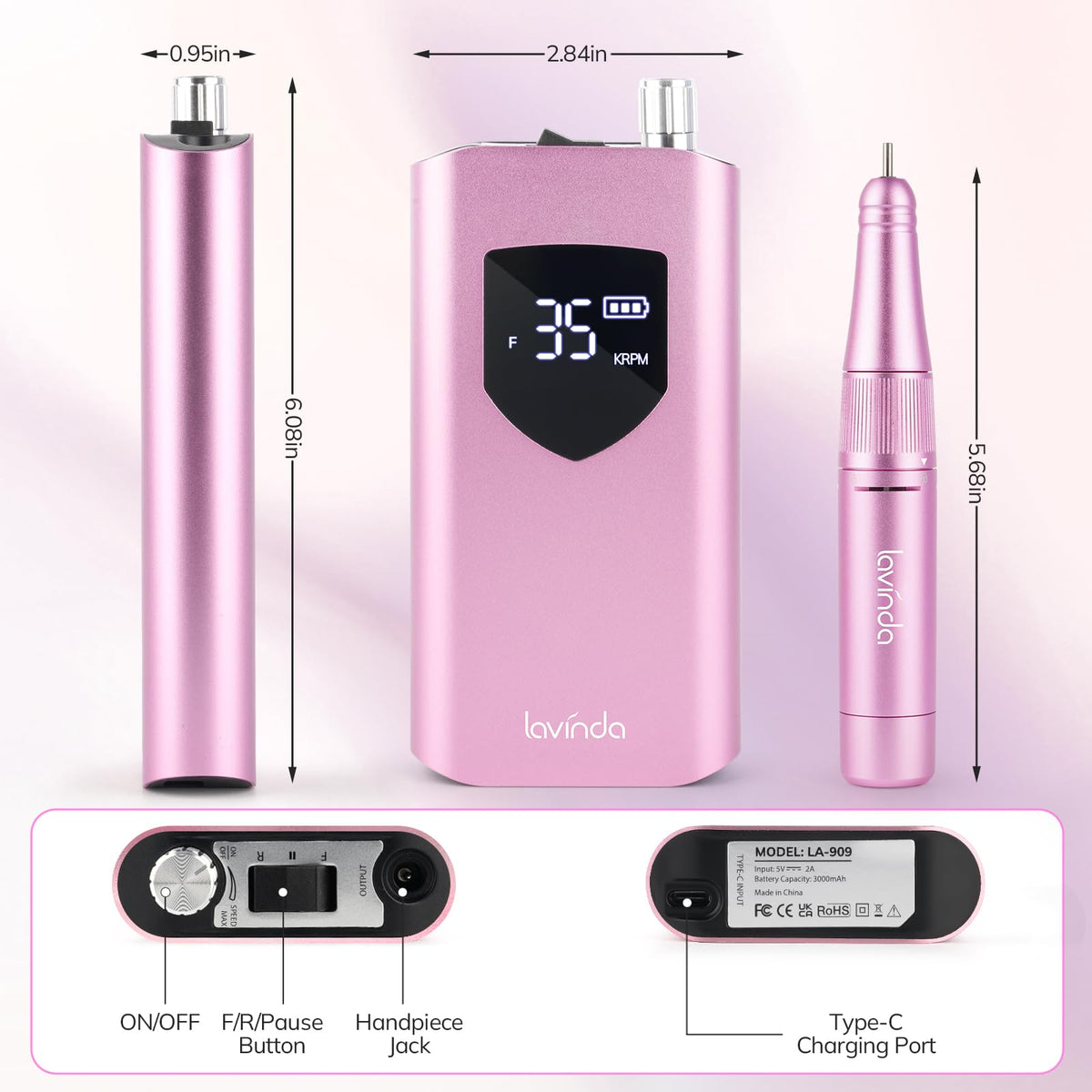 Lavinda nail drill LCD display shows speed and power at a glance.