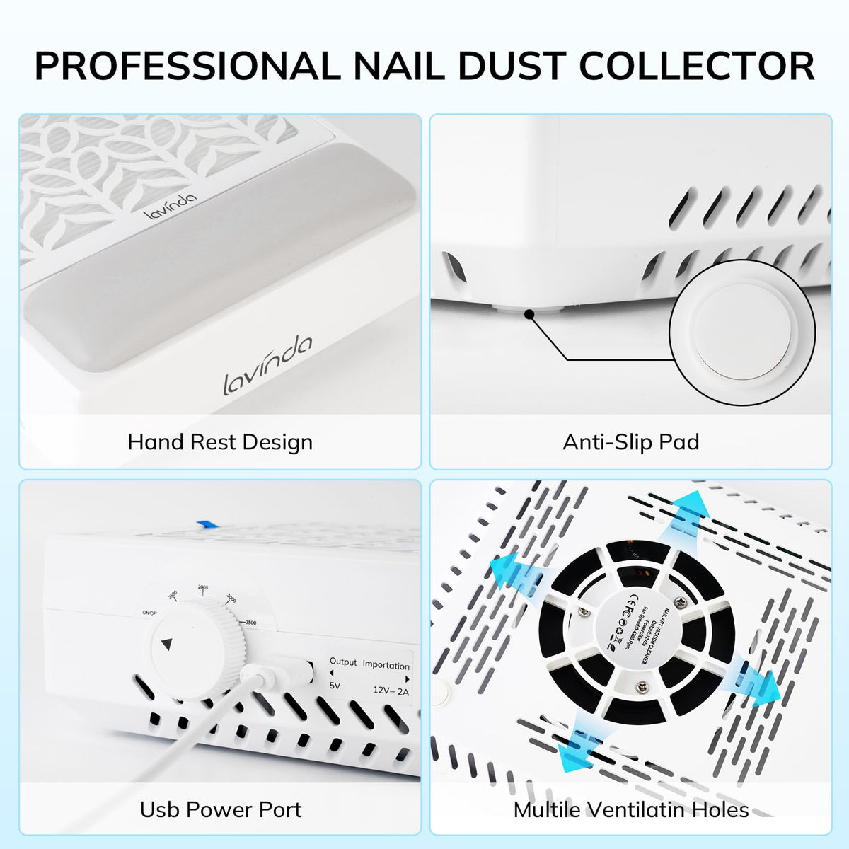 Lavinda Nail Dust Collector compact design fits home and salon spaces