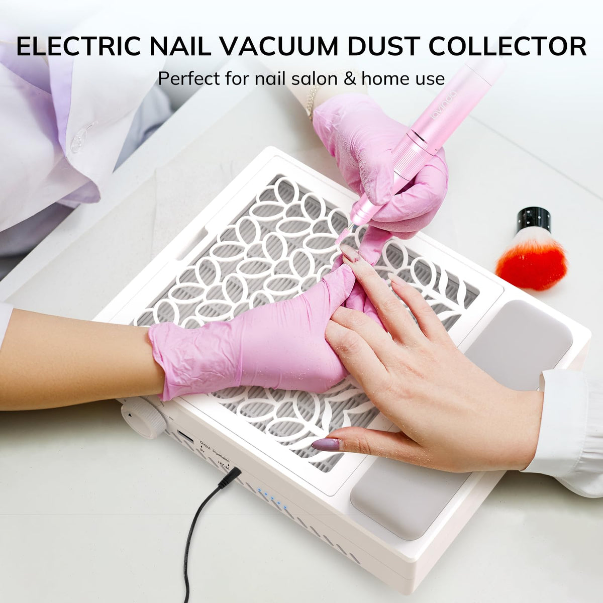 Lavinda Nail Dust Collector top view showing compact design and quiet operation