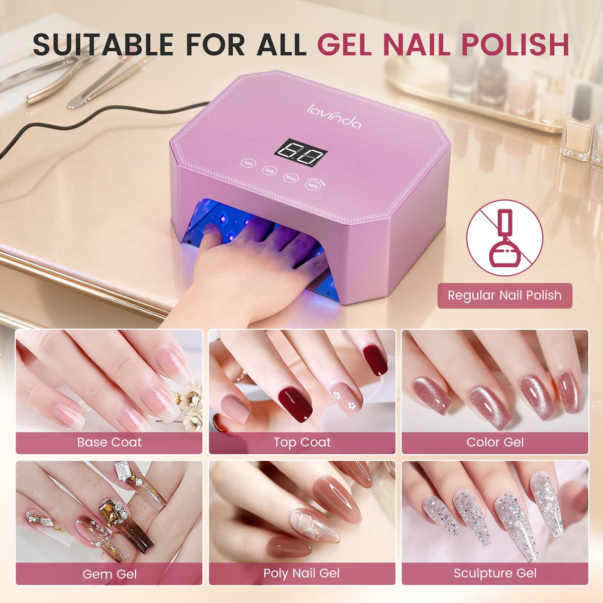Lavinda detachable base offers a larger work area for nails and pedicures