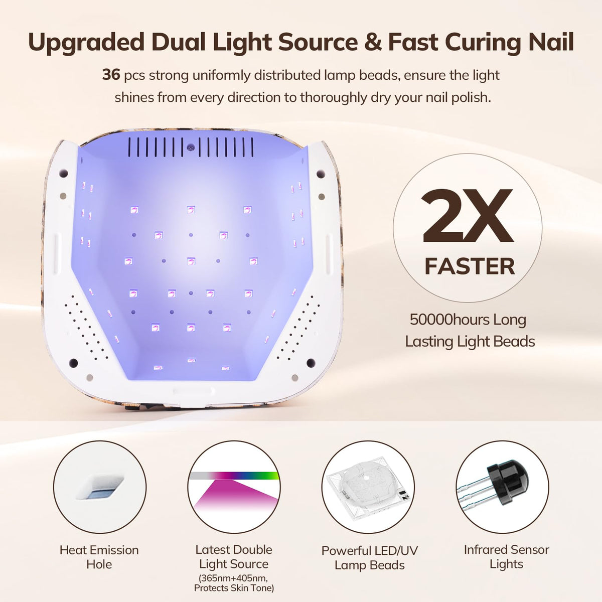 Lavinda nail lamp digital timer display shows flexible curing settings