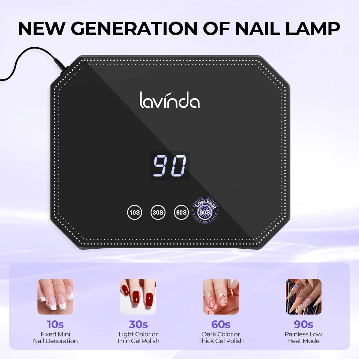 Lavinda lamp LCD display for precise curing timing.
