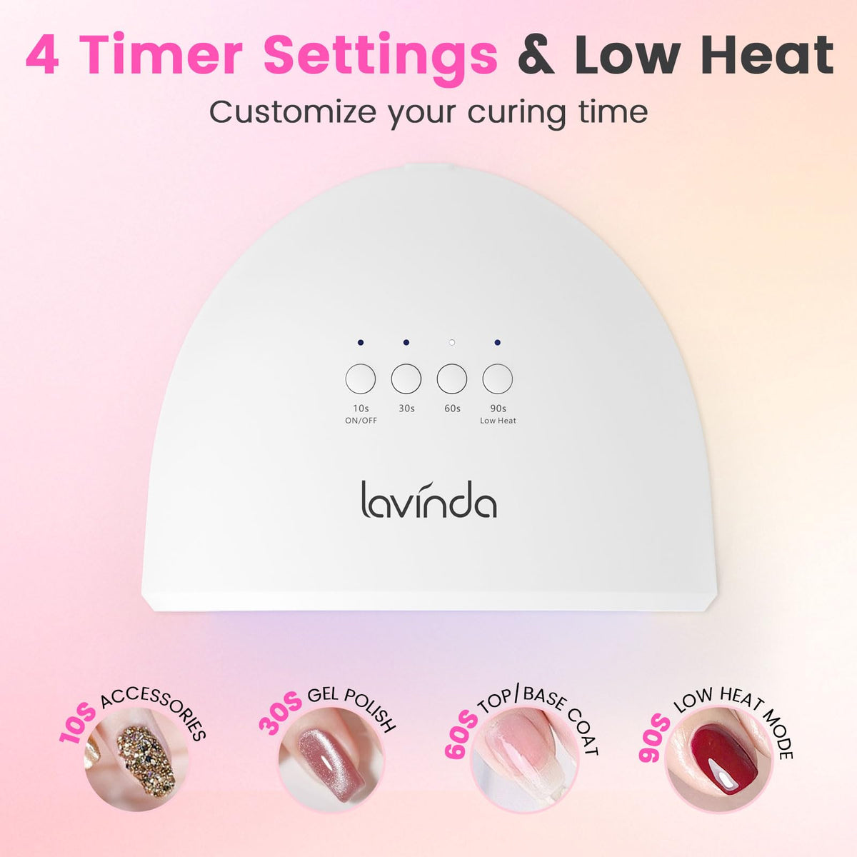 Lavinda UV LED nail lamp top view with interior layout for even curing