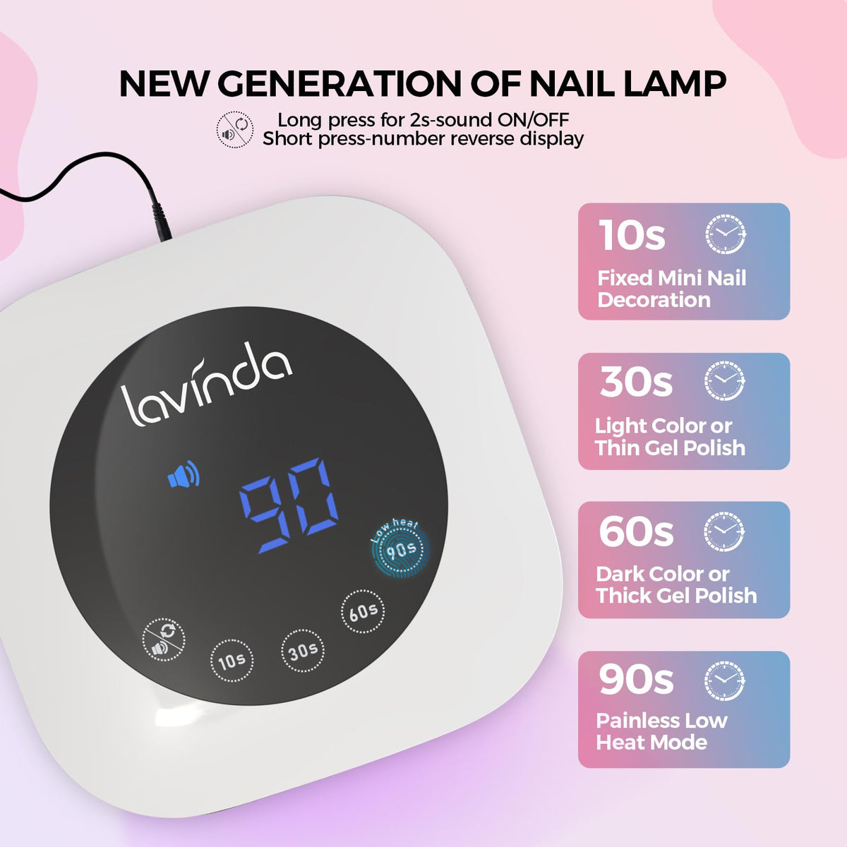 Lavinda nail lamp LCD display with clear timer readout