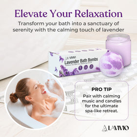 Lavivio organic lavender and bergamot aromatherapy notes promoting calm during a bath.