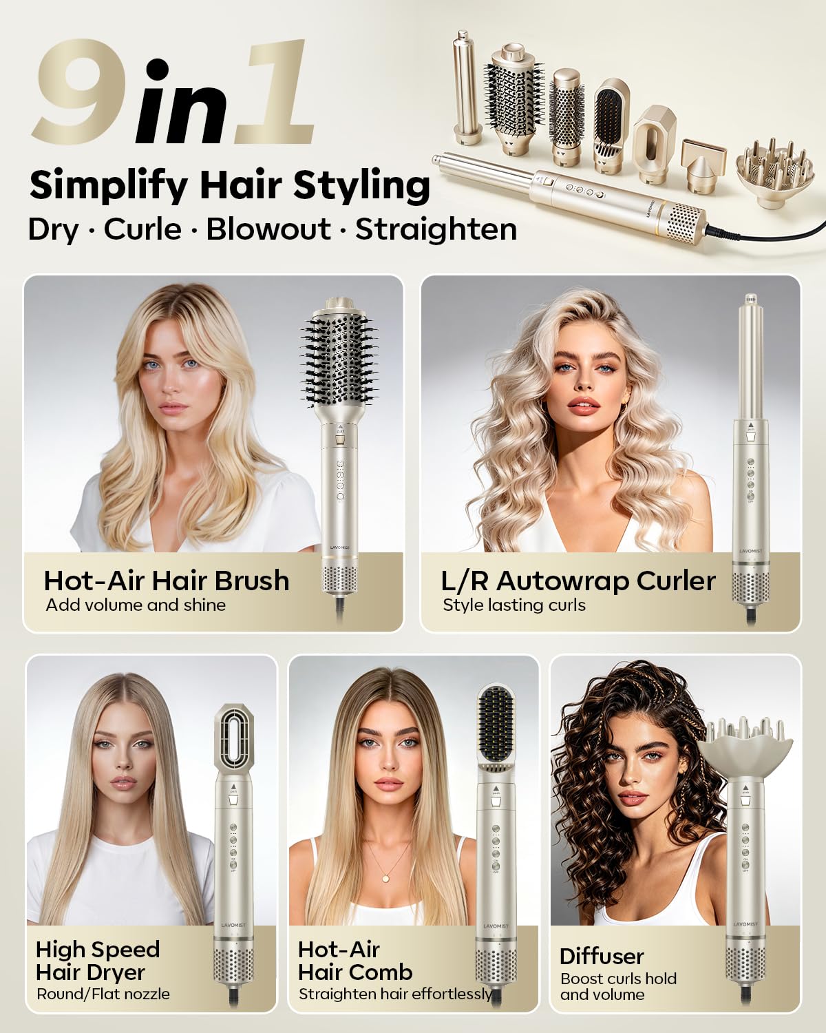 Lavomist ionic 110000rpm drying for faster, smoother results with less frizz.