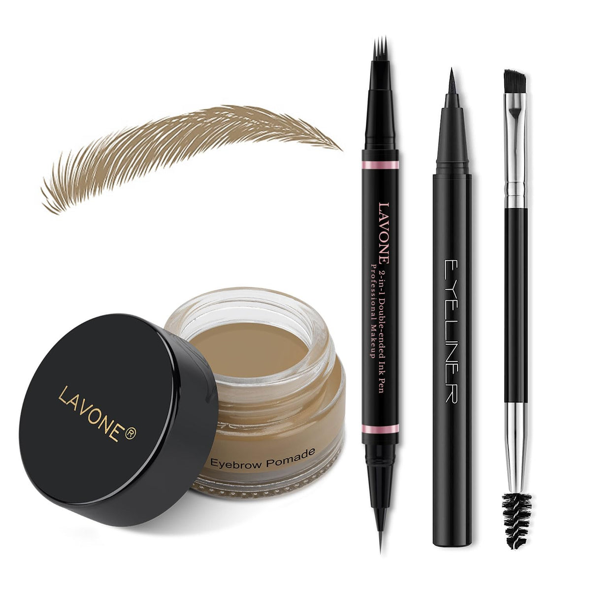 LAVONE eyebrow pen draws hair-like strokes for natural, long-lasting brows.