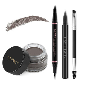 LAVONE eyebrow pen ebony demonstrating natural hair-like strokes for long-lasting brows