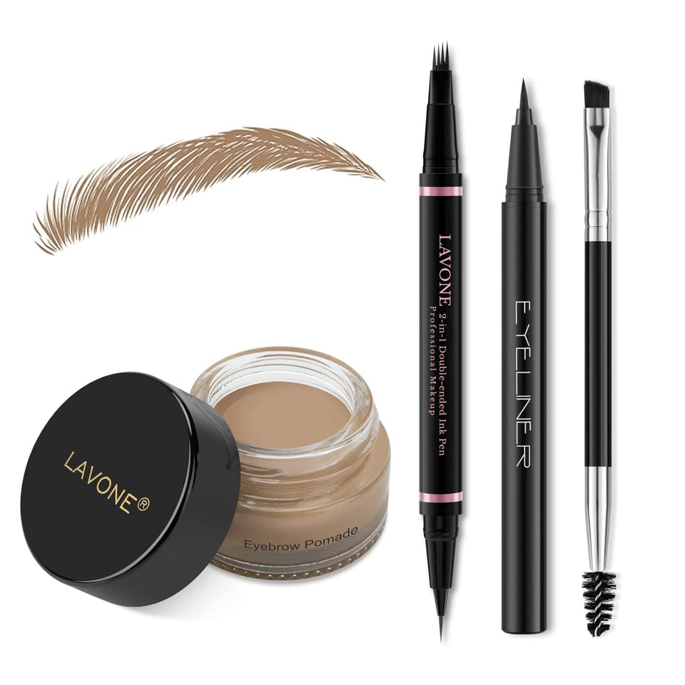 LAVONE Eyebrow Pen microblade strokes for natural, long-lasting brows.