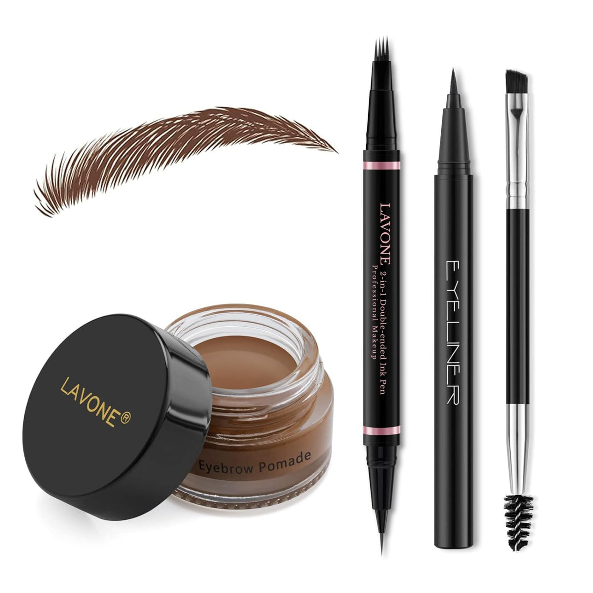 LAVONE Eyebrow Pen soft brown application with natural hair-like strokes for fuller brows.