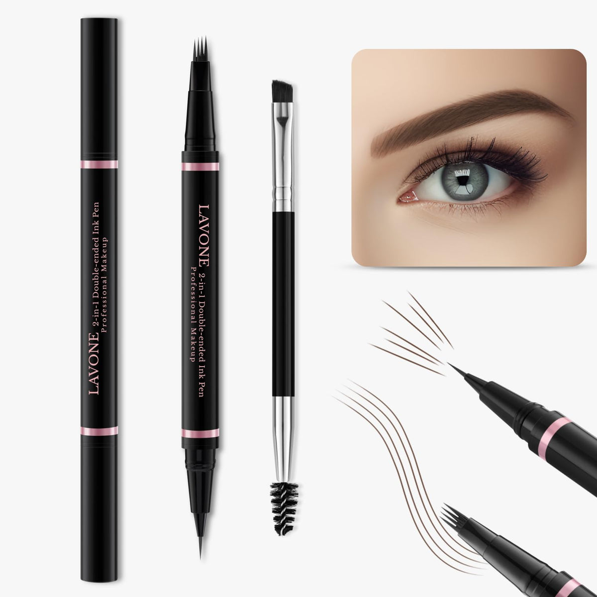 LAVONE eyebrow pomade in dark brunette delivers flexible, long-lasting hold.