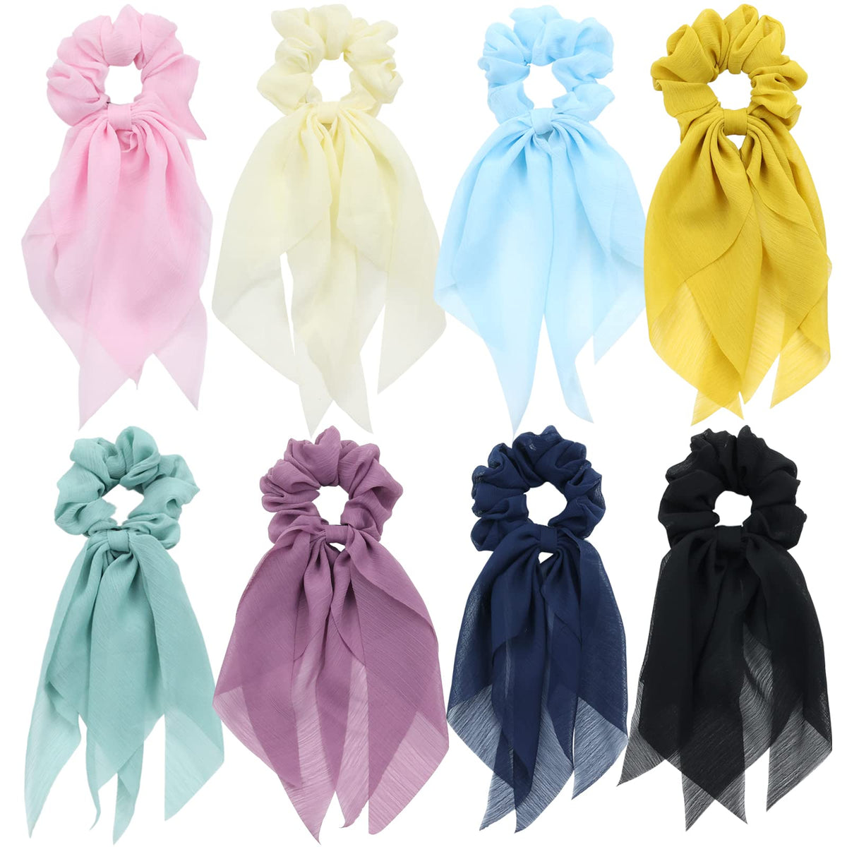 Lawie colorful chiffon long ribbon bow scrunchie in ivory for casual wear