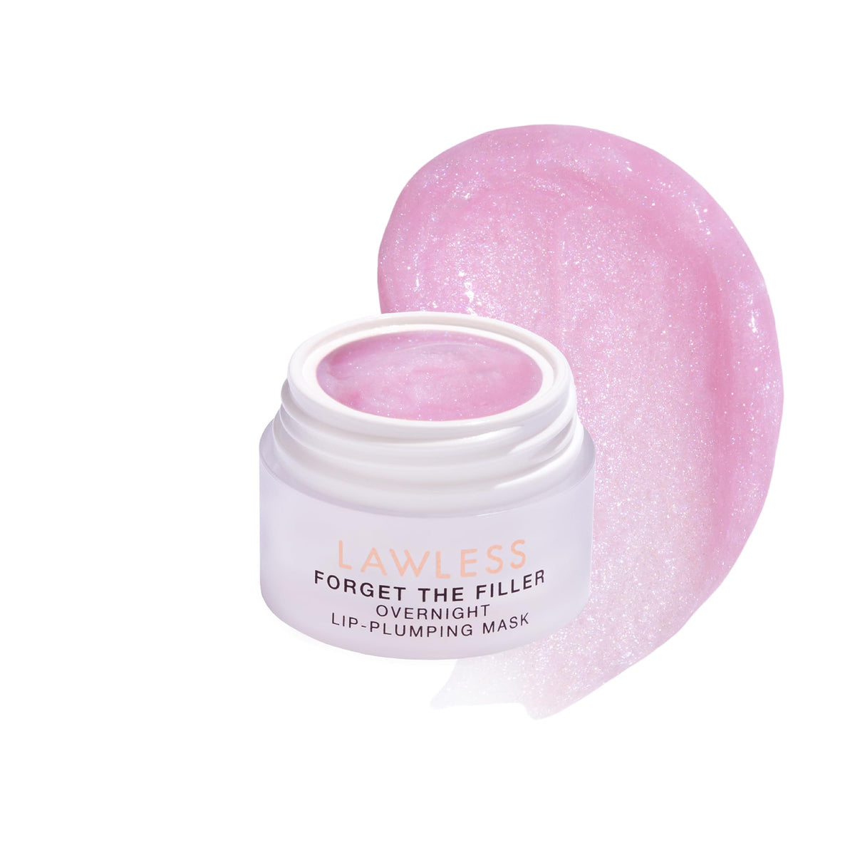 LAWLESS Forget the Filler Lip Mask Sweet Daisy tub closeup with creamy texture for overnight hydration.