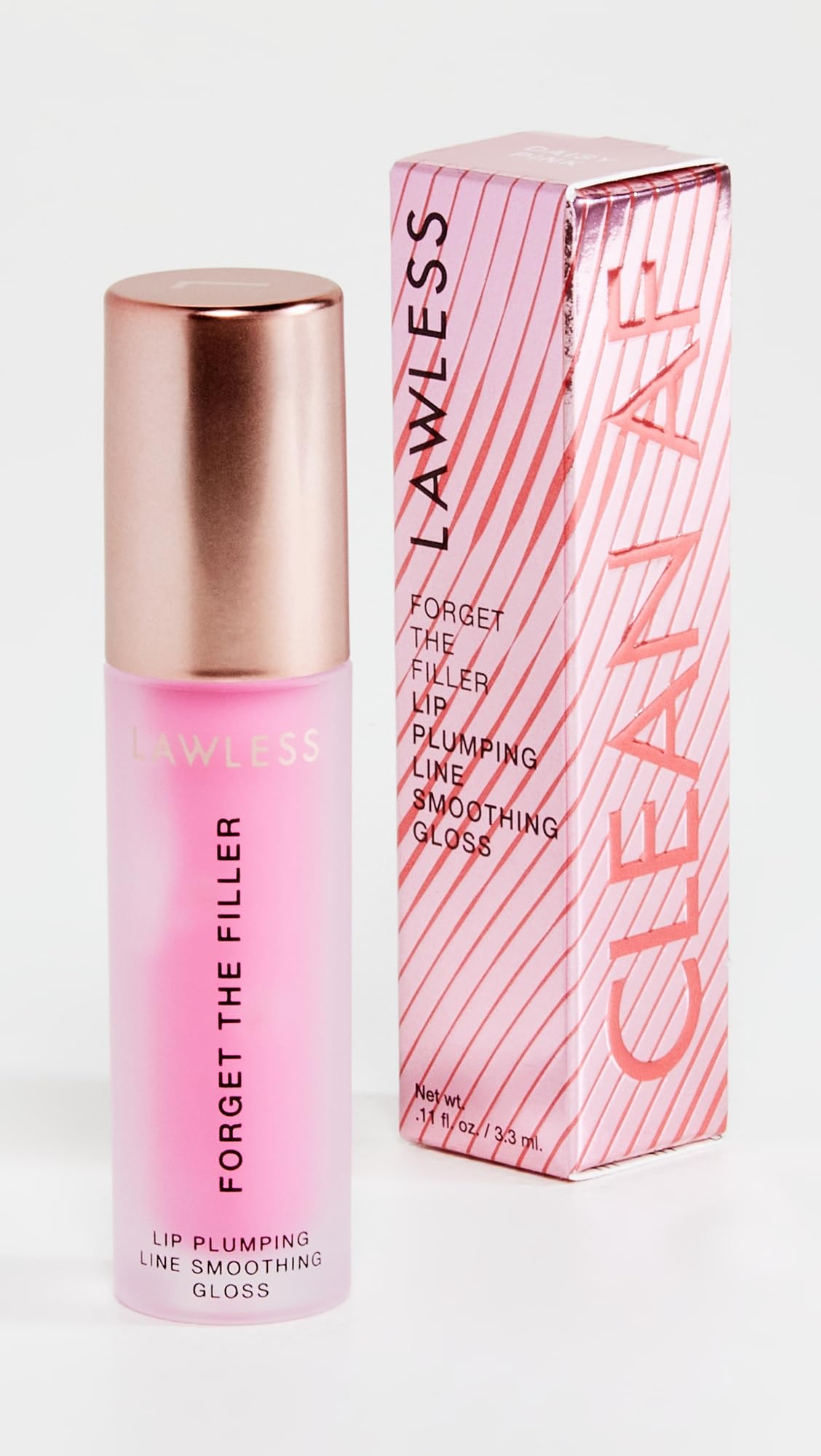 Gloss close-up highlighting the Daisy Pink texture and shine on lips.