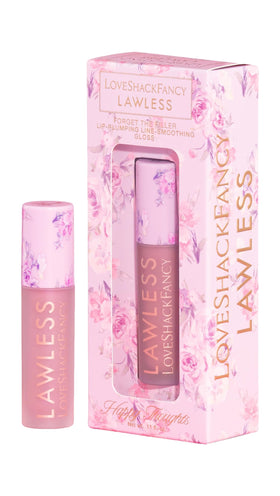 Lawless x LoveShackFancy Forget The Filler gloss bottle offers a shiny, plump-looking finish.
