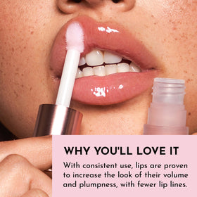 Lawless Forget the Filler gloss swatch on lips with plump appearance