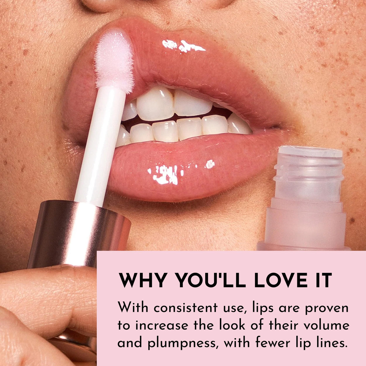LAWLESS Rosy Outlook gloss finish adds smooth, defined lip surface.