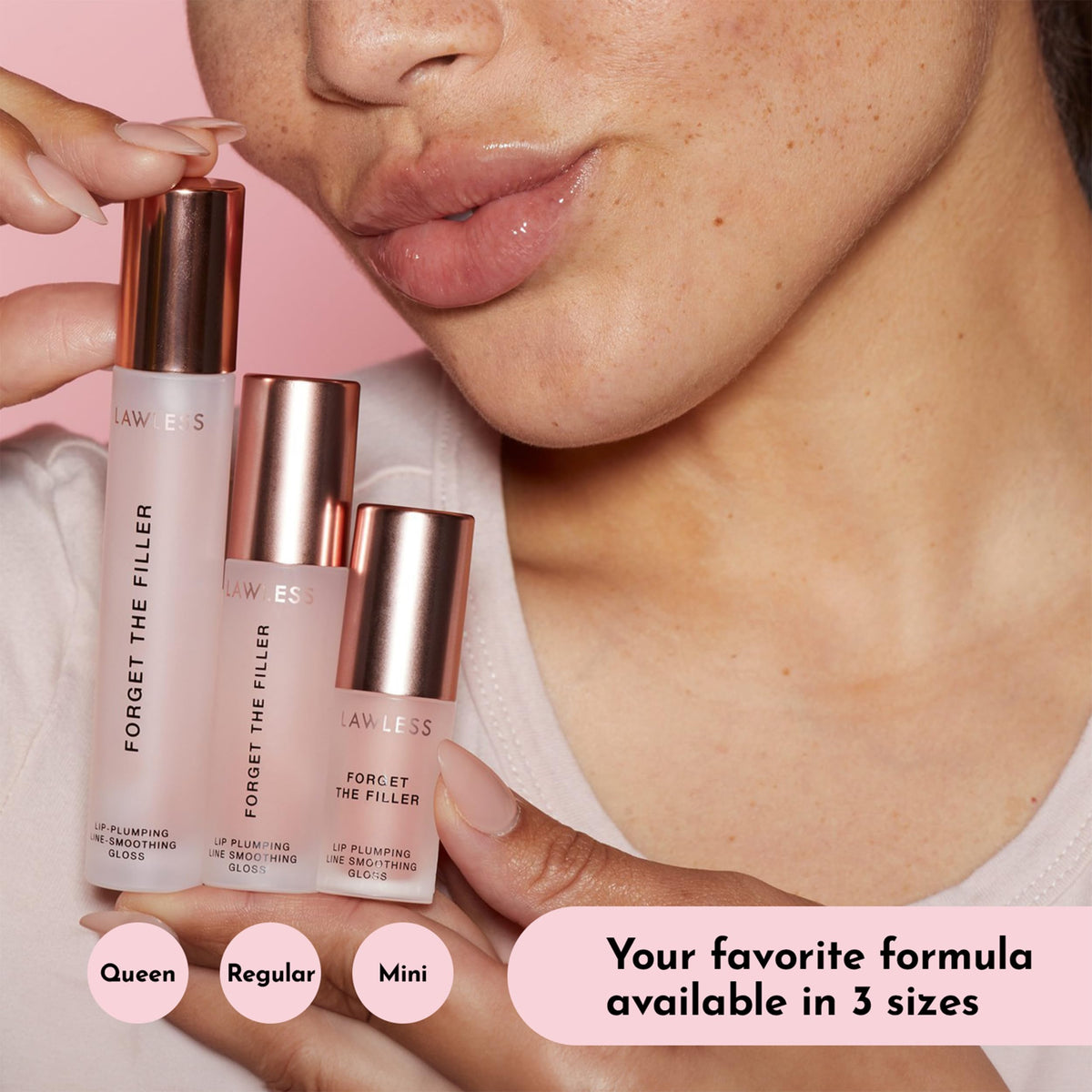 LAWLESS Rosy Outlook lip plumper mini is ideal for on-the-go touch-ups.