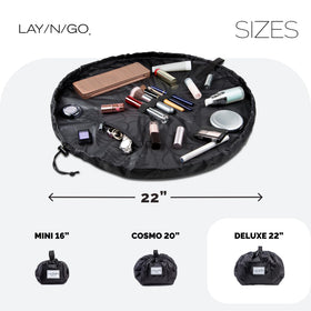 Raised edges on Cosmo Layflat prevent spills on a vanity