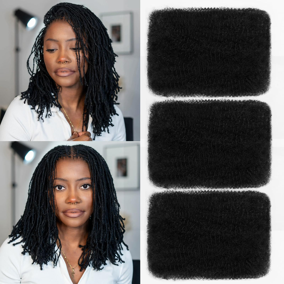 Layakoo Afro Kinkys bulk hair 16 inch natural black bundle for natural-looking braids.