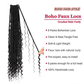 Layashow Boho faux locs curls close-up highlight soft, natural texture for a seamless look.