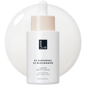 LAYERLAB Barrier Boost Serum bottle showcasing soothing hydration.