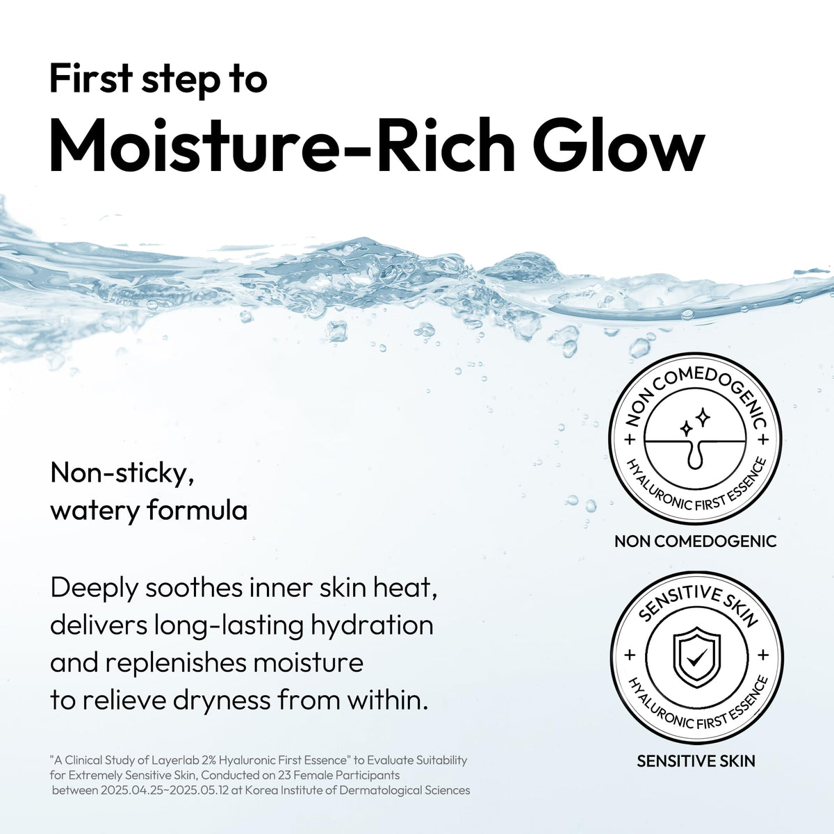 LAYERLAB Hyaluronic First Essence bottle highlights 72-hour hydration potential.