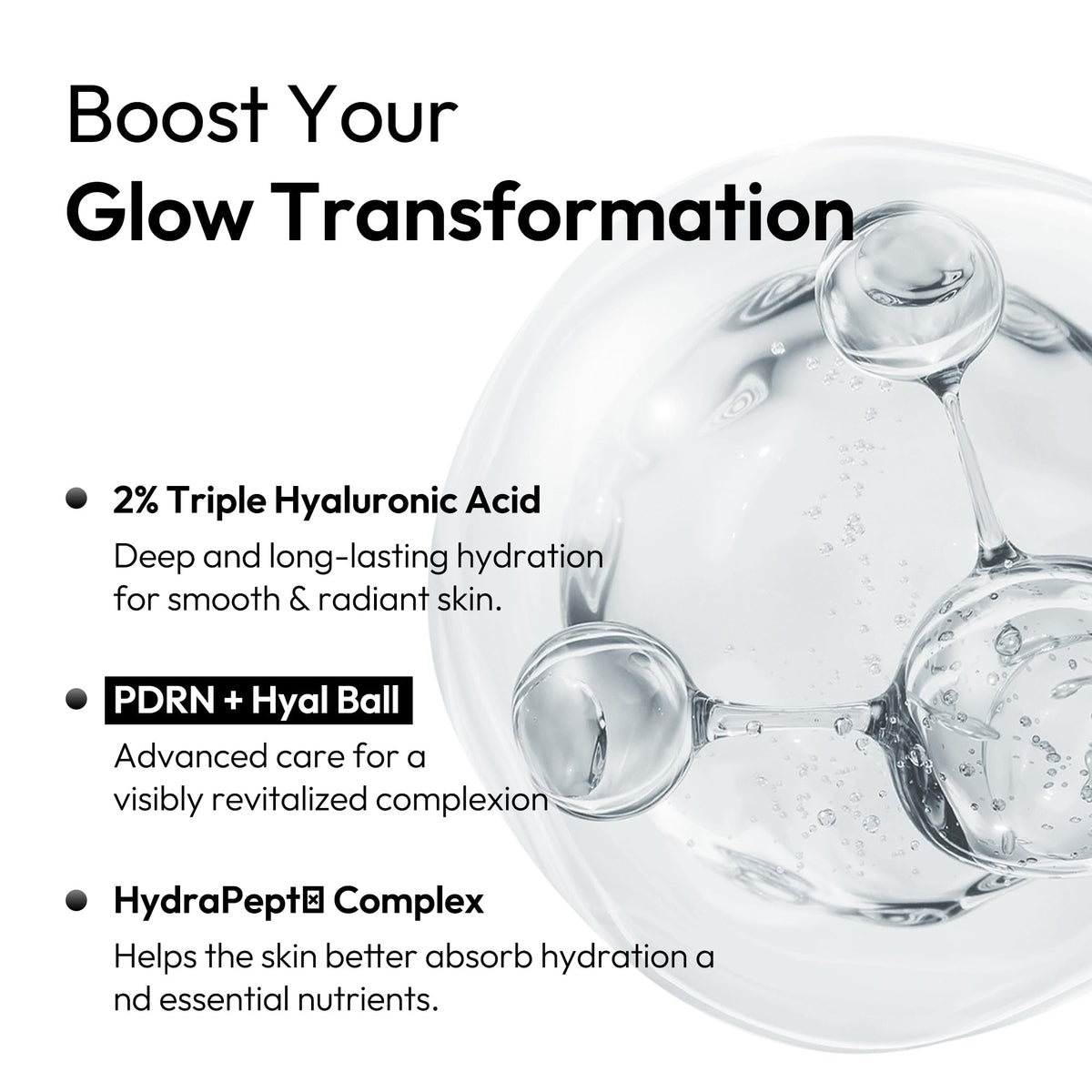 LAYERLAB Hyaluronic First Essence liquid texture shown for quick absorption.