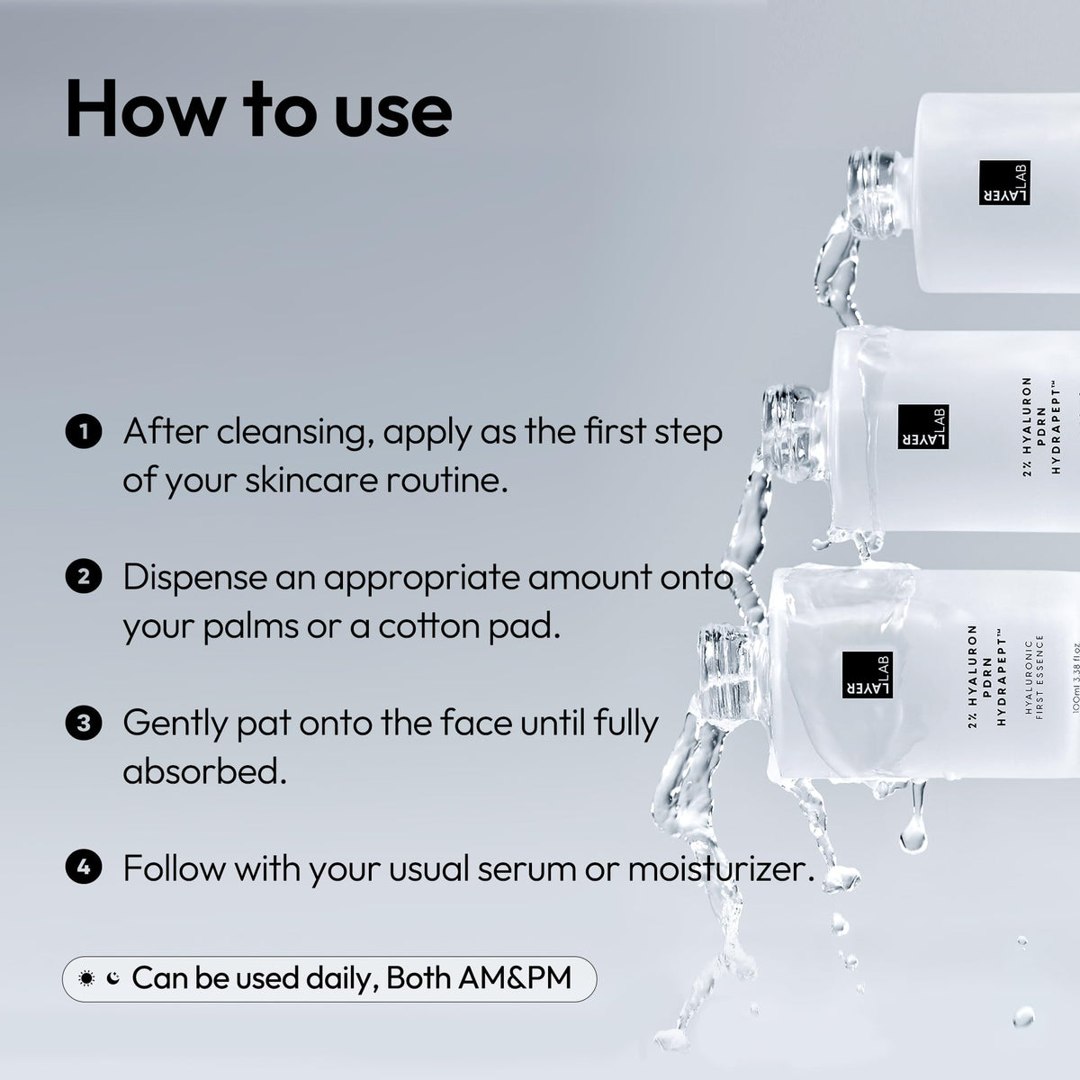LAYERLAB Hyaluronic First Essence packaging displayed with clean minimalist design.
