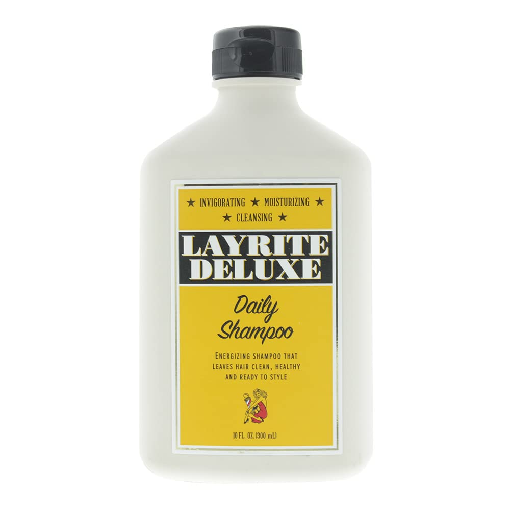 Layrite Daily Shampoo bottle with refreshing eucalyptus scent for invigorating daily cleanse.