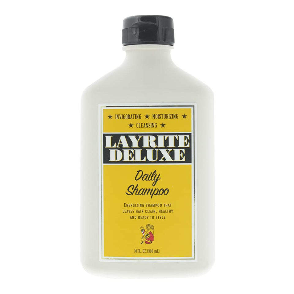 Layrite Daily Shampoo bottle with refreshing eucalyptus scent for invigorating daily cleanse.