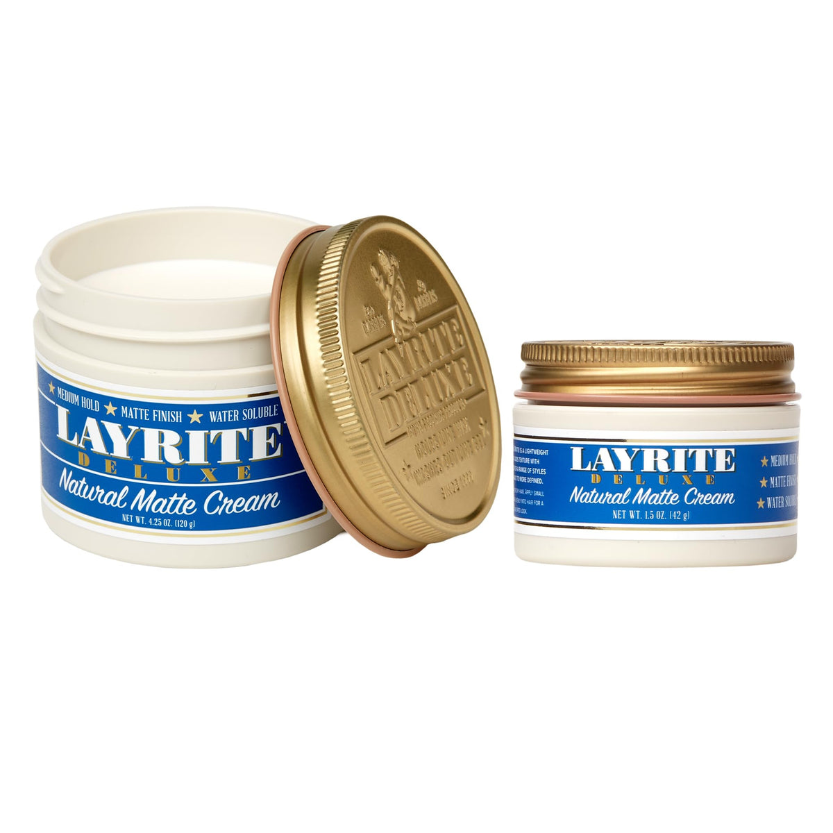Layrite Deluxe Natural Matte Cream 4.25 oz tube for flexible all-day hold and texture.