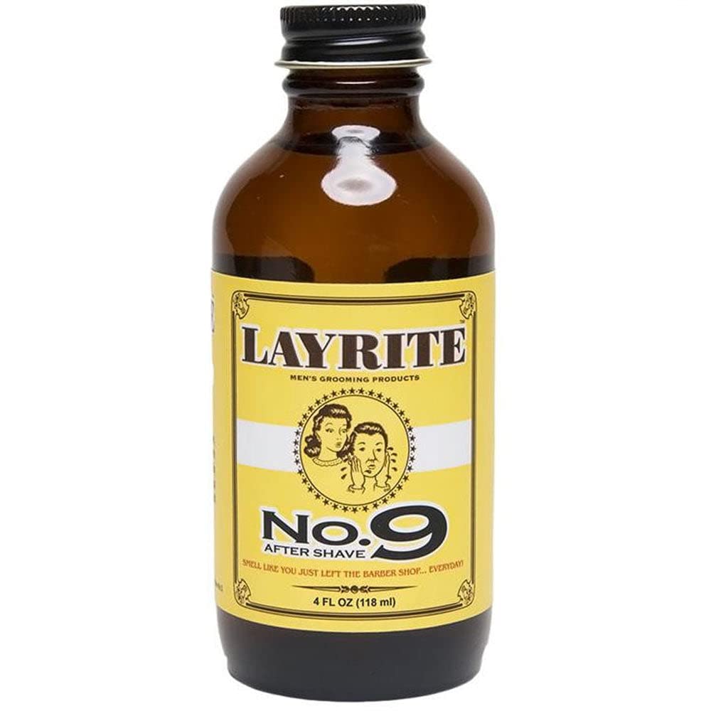 Layrite No.9 aftershave bottle with bay rum scent for post-shave refresh