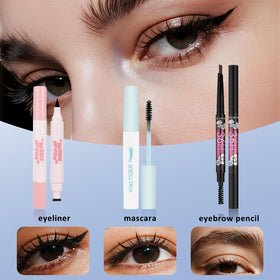 LAZORA eyebrow pencil, mascara, and eyeliner setup for precise shaping
